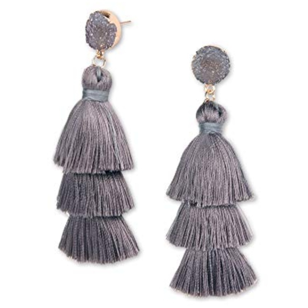 BOGO: Gray Druzy Tassel Earrings